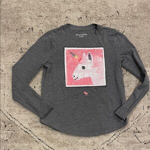 abercrombie kids Gray Long-Sleeve Tee with Pink Sequin Unicorn